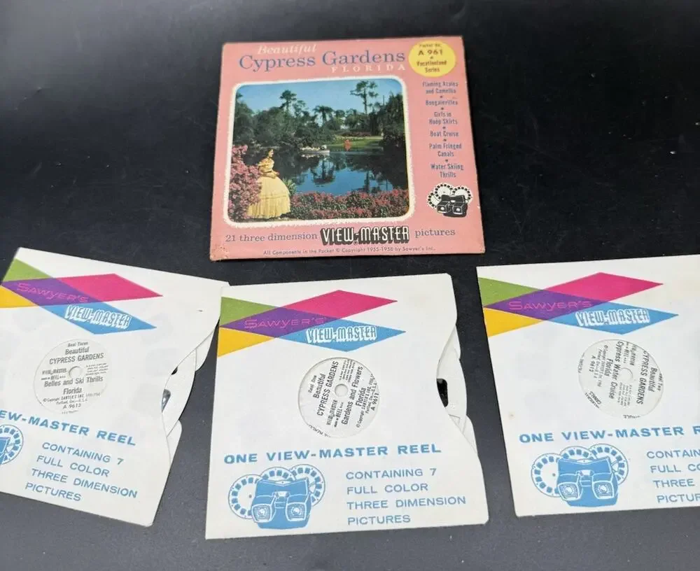 1955 View Master Beautiful Cypress Gardens Florida 3 reel A 961 -GE1 Complete